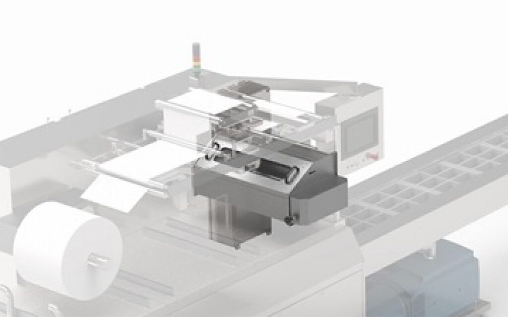 Greydon Traversing System for product coding - integrated with Ossid packaging machine.